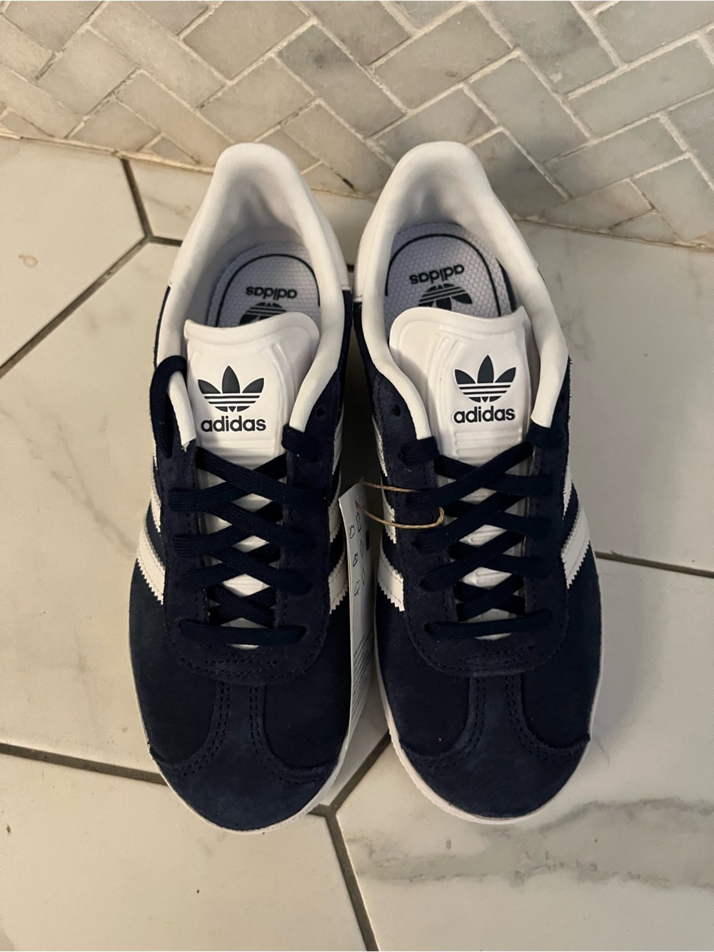 adidas kids Navy and White Suede Sneakers